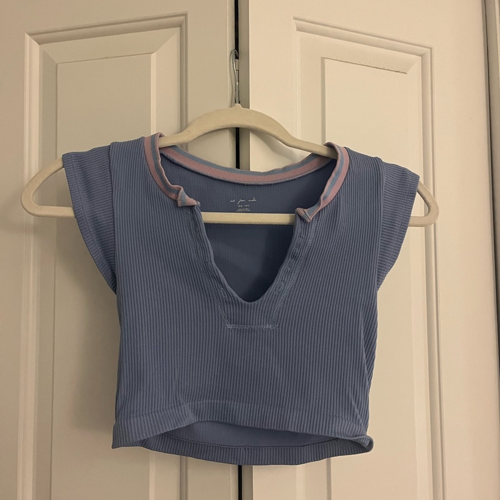 Urban Outfitters Blue and Pink Ribbed Crop Top